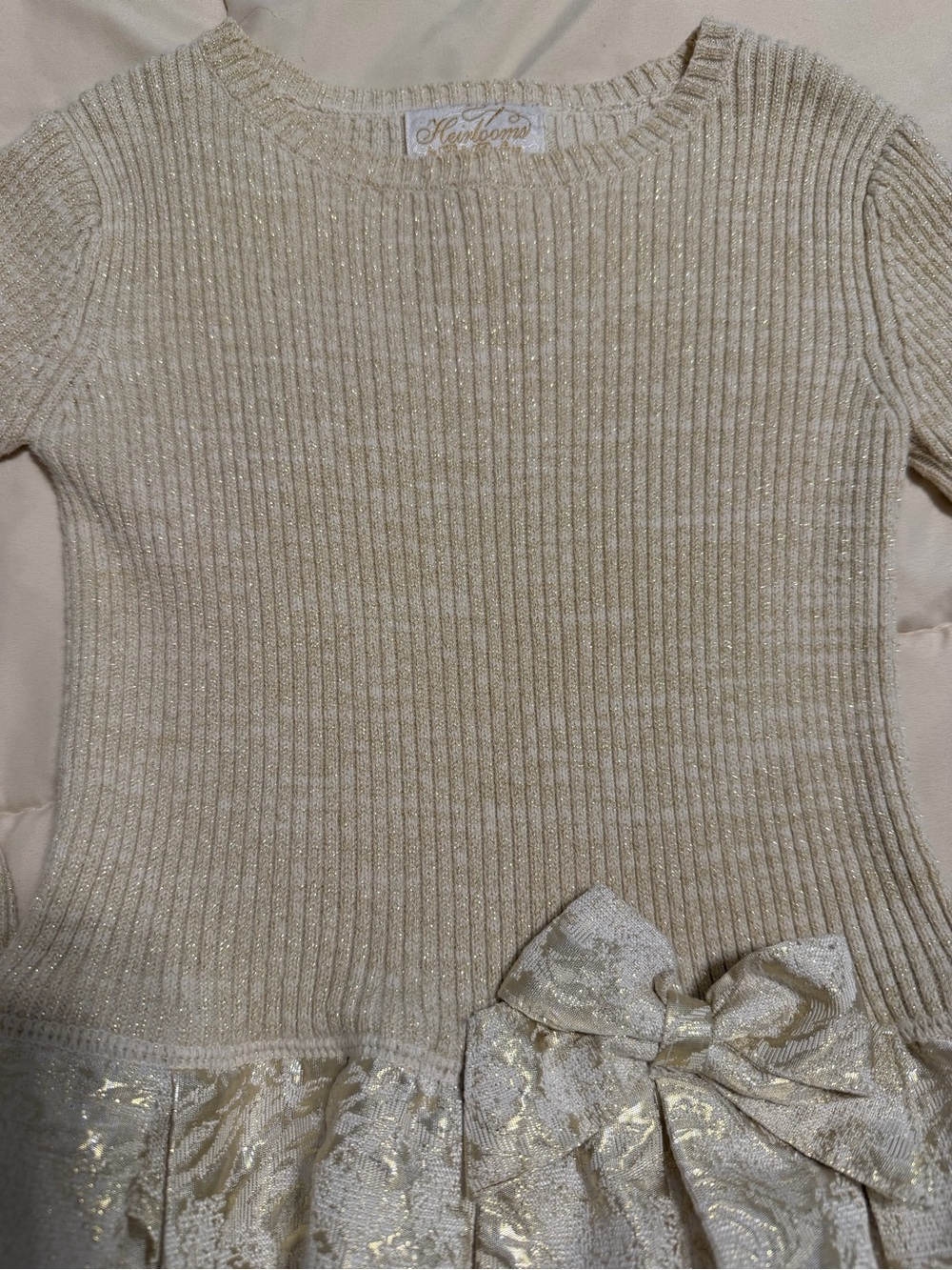Heirlooms by Polly Flinders Gold Holiday Dress Girls Size 4T Sparkle Party Dress - Picture 3 of 5